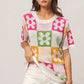 BiBi Flower Checker Pattern Lightweight Sweater Top - DAVERRI FASHIONS