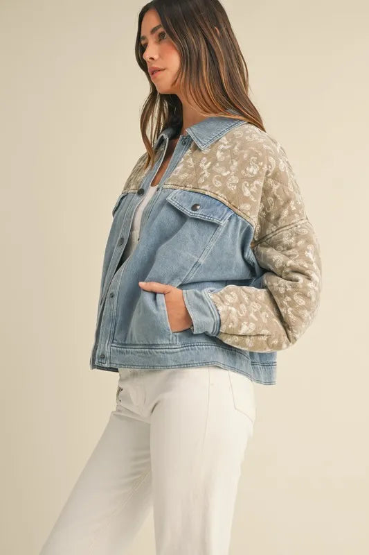 MABLE Quilted Paisley Print Contrast Denim Jacket