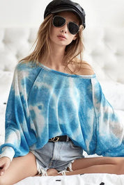 BiBi Tie Dye Hacci Top with Contrast Stitching Detail | Knit Tops Daverri Fashions