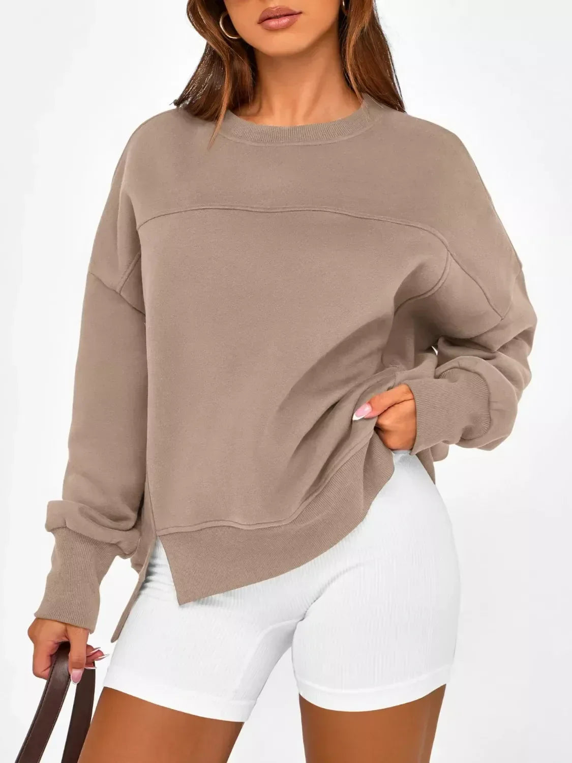 Daverri Fashions Casual Loose Side Slit Sweatshirt - DAVERRI FASHIONS