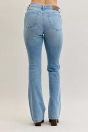 Light blue Judy Blue mid-rise bootcut jeans with high waist