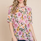 BOMBOM Floral Round Neck T-Shirt Sand