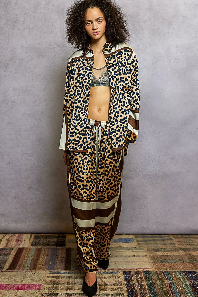 POL Leopard Printed Woven Wide Leg Drawstring Pants | Daverri Fashions