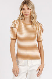 Mittoshop Striped Round Neck Puff Sleeve T-Shirt