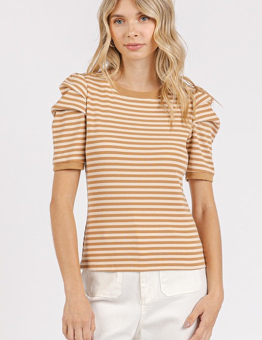 Mittoshop Striped Round Neck Puff Sleeve T-Shirt