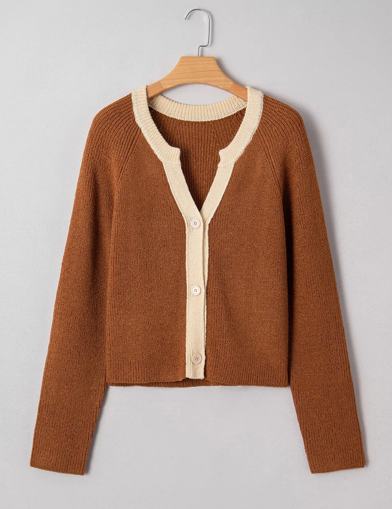 Contrast Knit V Neckline Cardigan | Cardigans Daverri Fashions