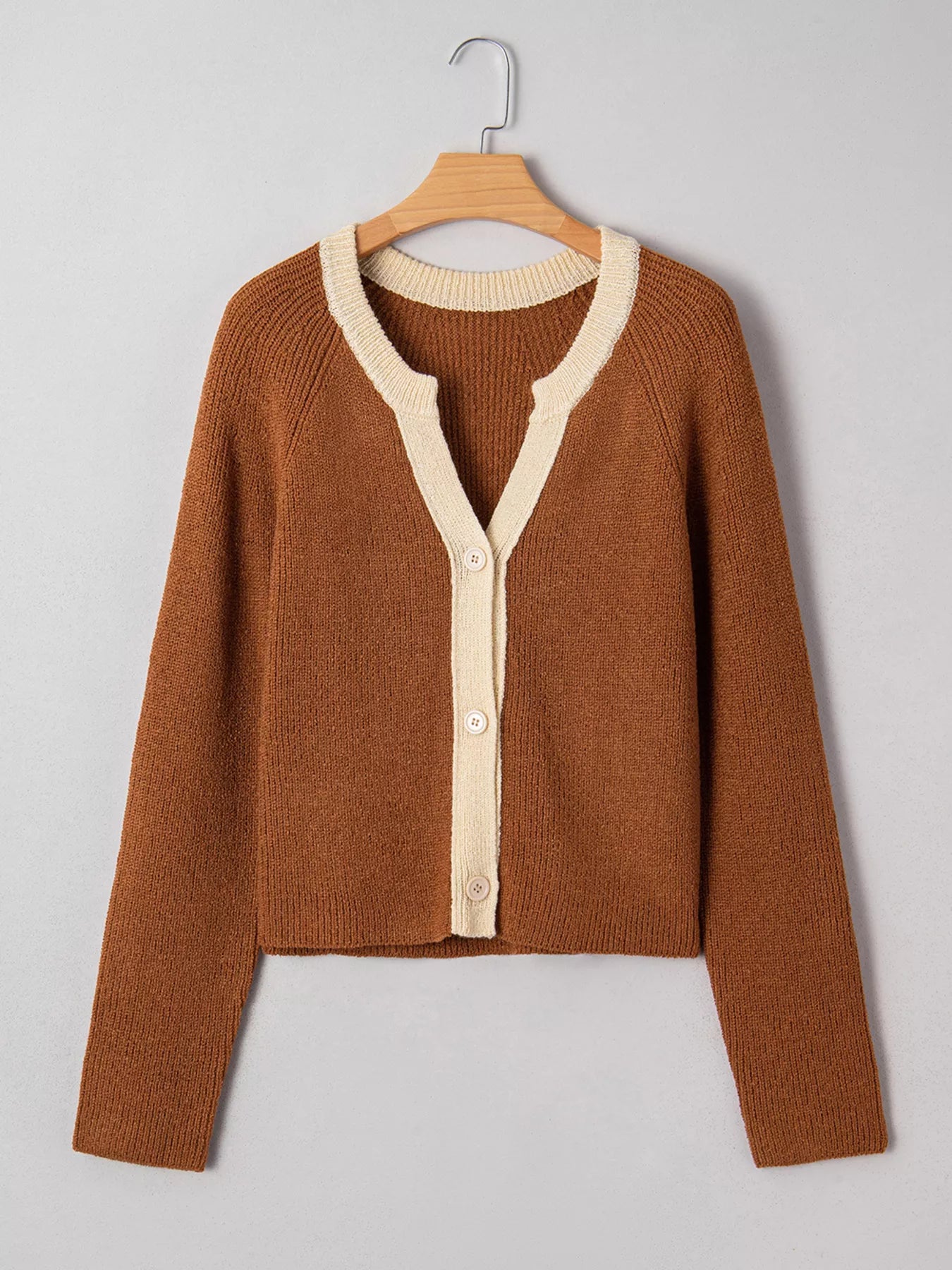Contrast Knit V Neckline Cardigan | Cardigans Daverri Fashions