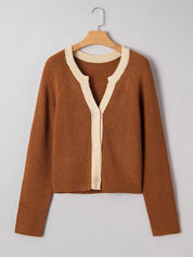 Contrast Knit V Neckline Cardigan | Cardigans Daverri Fashions