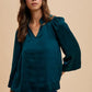 Annie Wear Satin Notched Three-Quarter Sleeve Blouse - DAVERRI FASHIONS