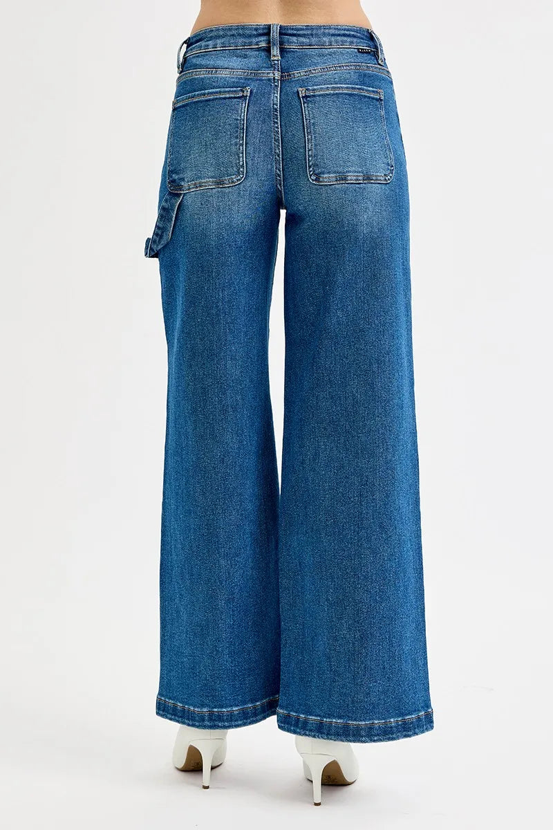 RISEN Full Size High Rise Wide Leg Patch Detailed Jeans Plus Size | Jeans Daverri Fashions