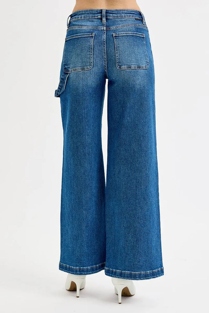 RISEN Full Size High Rise Wide Leg Patch Detailed Jeans Plus Size | Jeans Daverri Fashions
