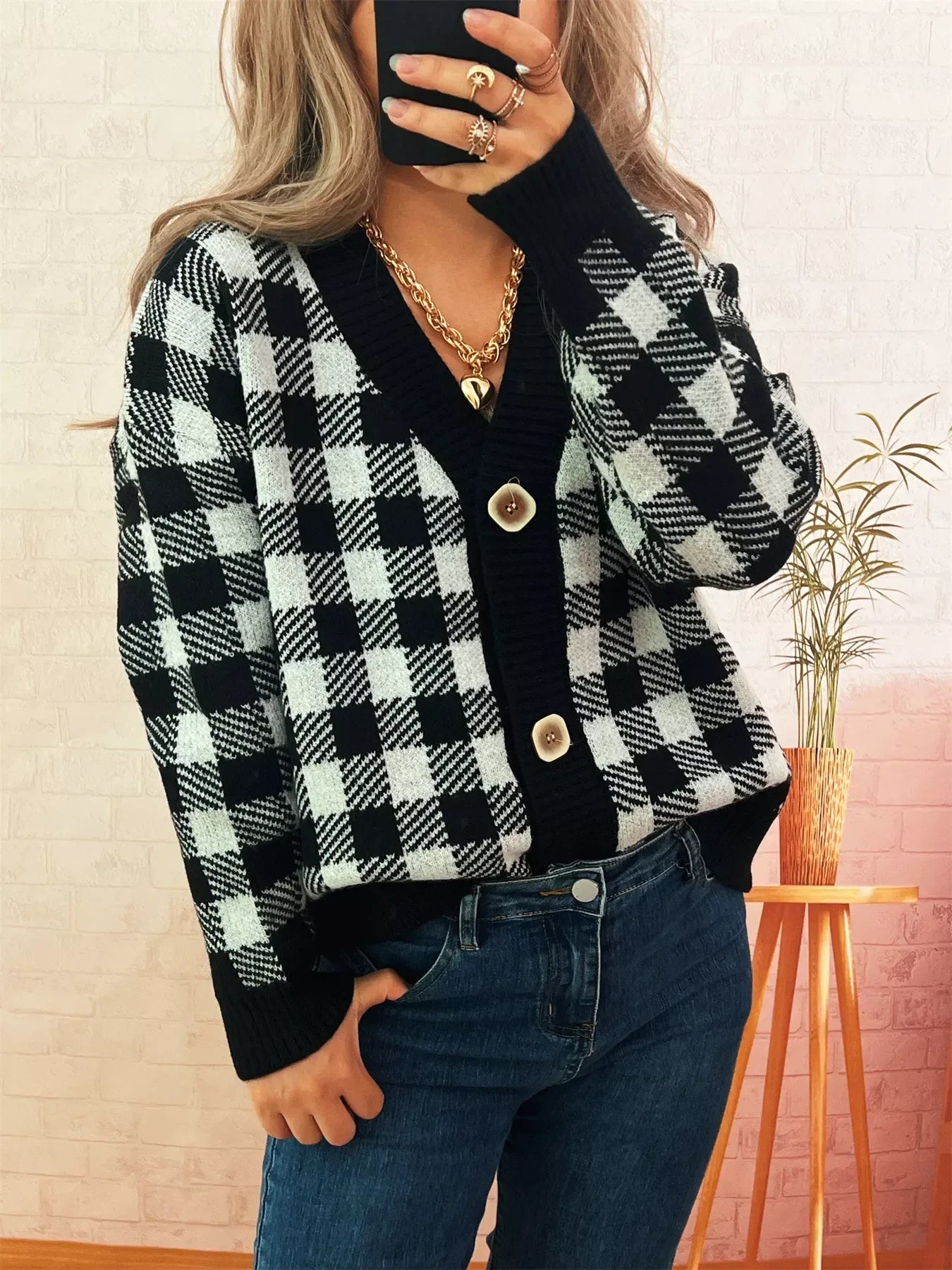 Plaid Button-Down Cardigan - DAVERRI FASHIONS