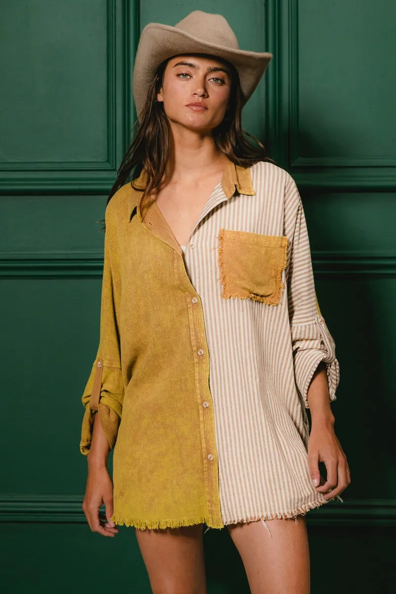 BiBi Washed Raw Hem Shirt Shirts