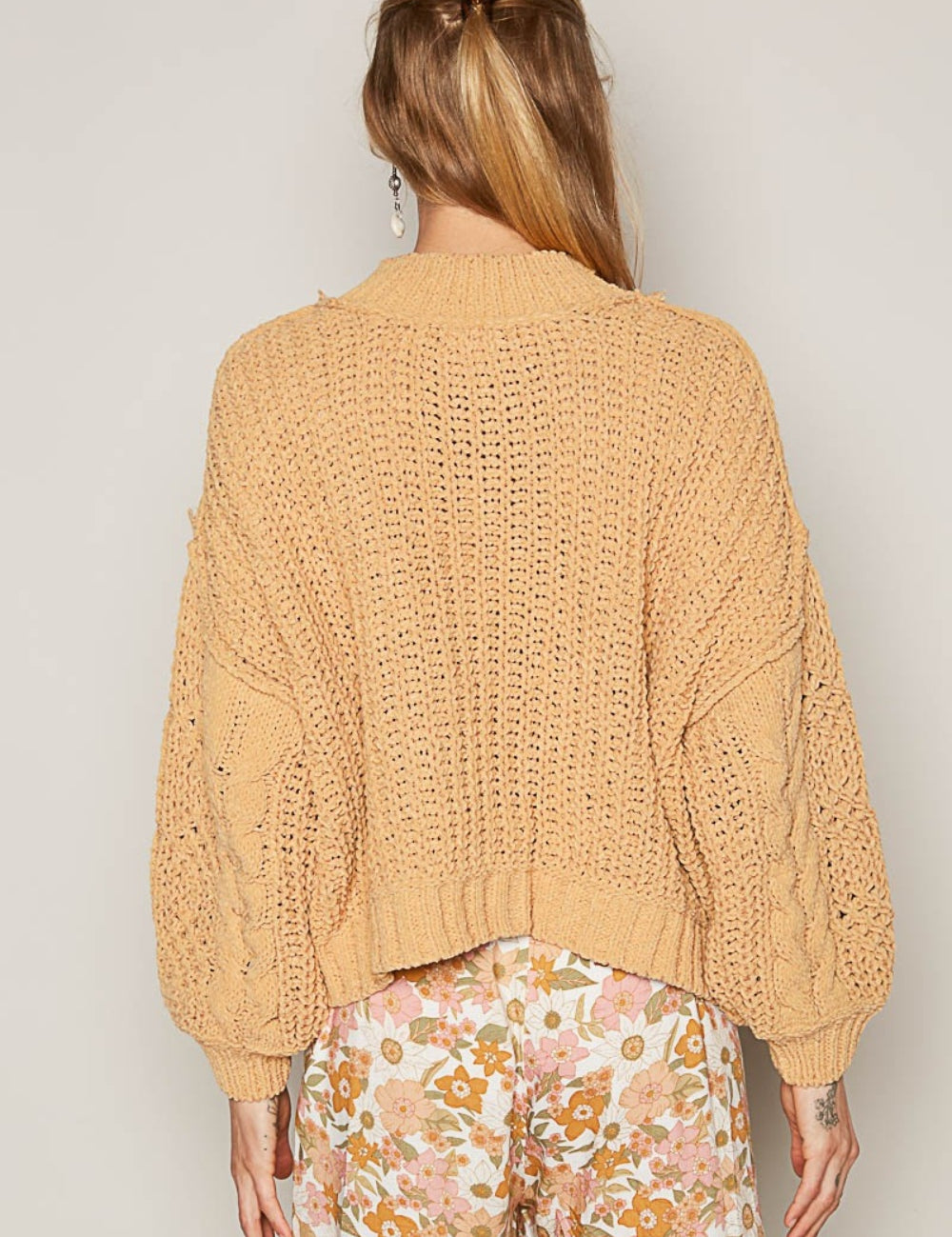 POL Mock Neck Cable Knit Sweater