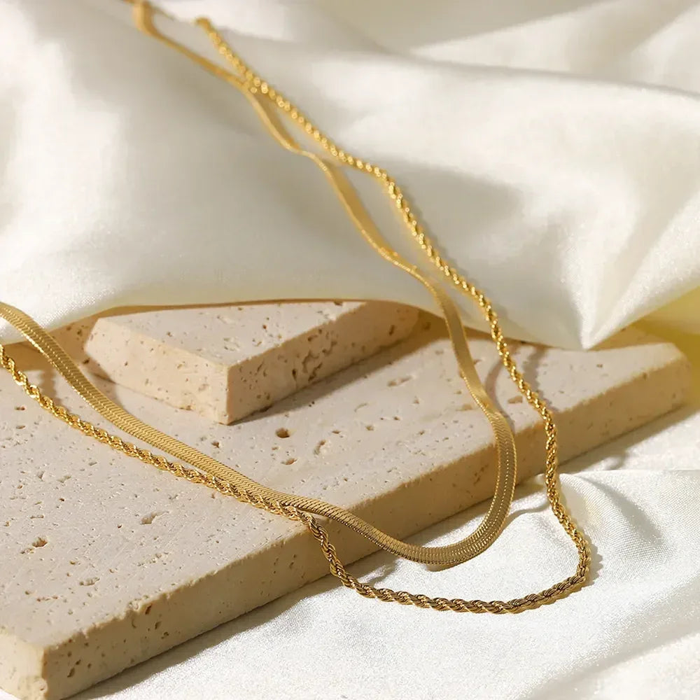 18K Gold-Plated Double-Layered Necklace - DAVERRI FASHIONS