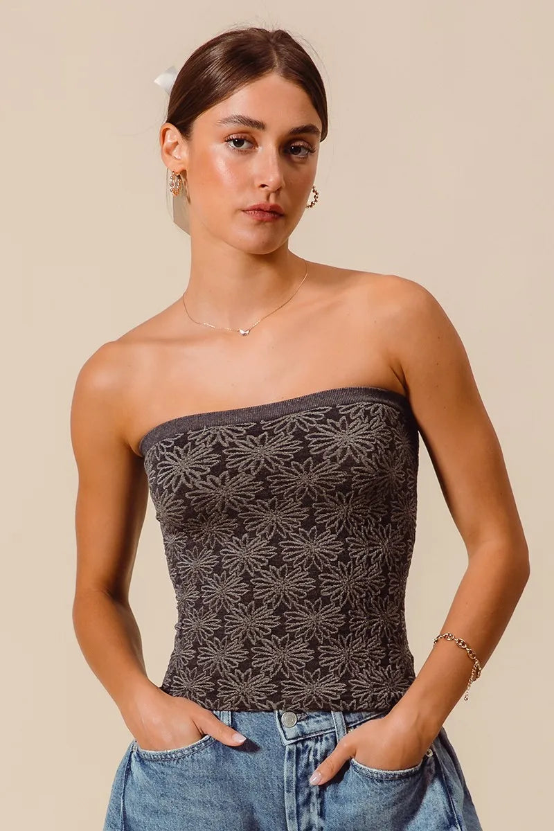SO ME Jacquard Floral Two Tone Seamless Tube Top Tube Tops