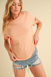 Aemi + Co Exposed Seam Round Neck Short Sleeve T-Shirt | T-Shirts Daverri Fashions