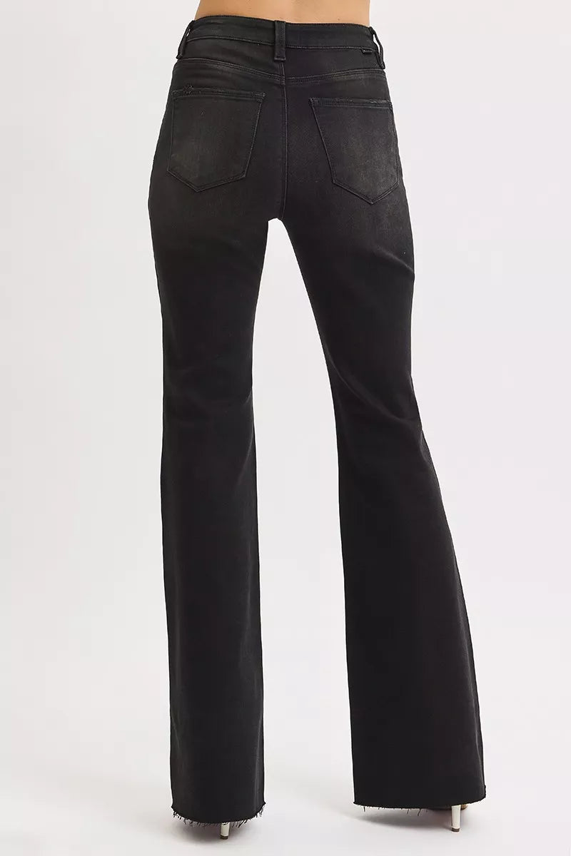 RISEN Full Size High Rise Flare Raw Cut Hem Jeans Plus Size | Jeans Daverri Fashions