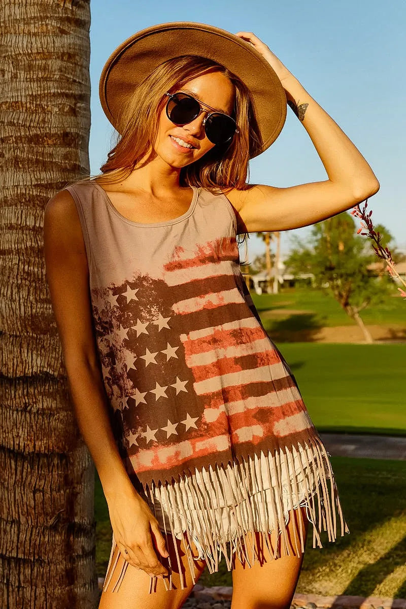 BiBi American Flag Print Knit Sleeveless Top TERRACOTTA Tank Tops