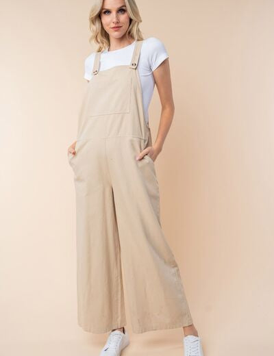 White Birch Sleeveless Wide Leg Overalls Oatmeal Overalls