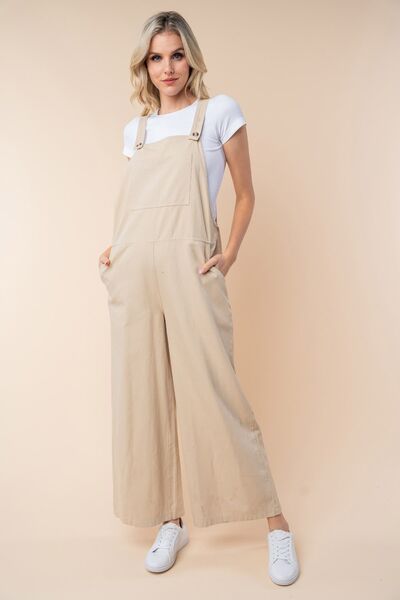 White Birch Sleeveless Wide Leg Overalls Oatmeal Overalls