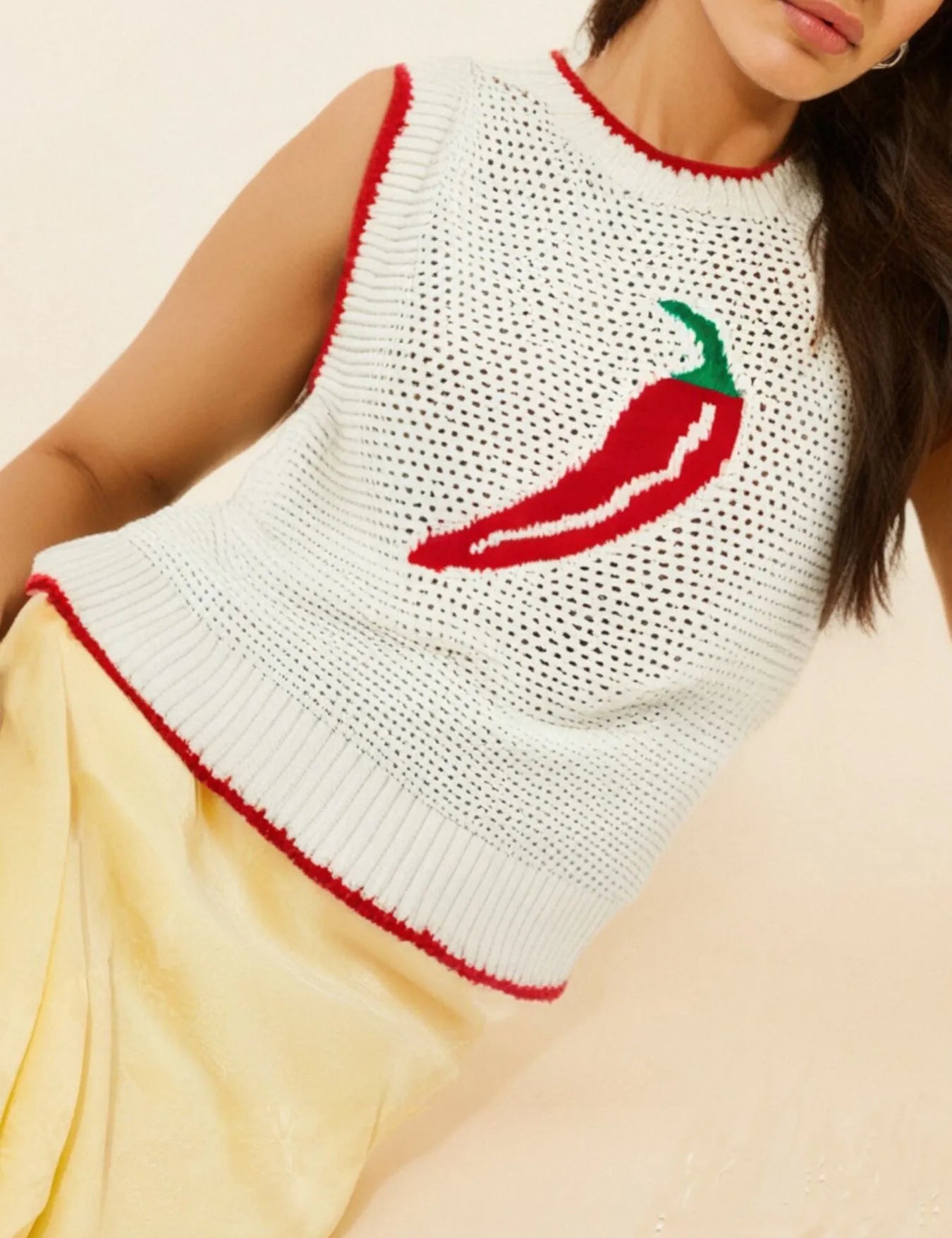 Chili Pepper Crochet Knit Tank Top | Knit Tops Daverri Fashions
