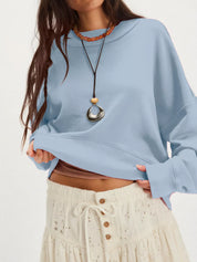 Sky Blue Exposed Seam Dropped Shoulder Sweatshirt | Sweatshirts Daverri Fashions