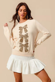 SO ME Sequins Bow Ribbon Embellished Christmas Sweater | Sweaters Daverri Fashions