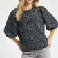 Umgee Leopard Print Jacquard Blouse with Puff Sleeves - DAVERRI FASHIONS