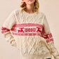 BiBi Christmas Theme Patterned Cable Knit Sweater - DAVERRI FASHIONS