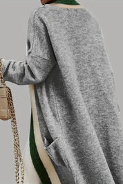 Pocketed Contrast Long Sleeve Hooded Cardigan | Cardigans Daverri Fashions
