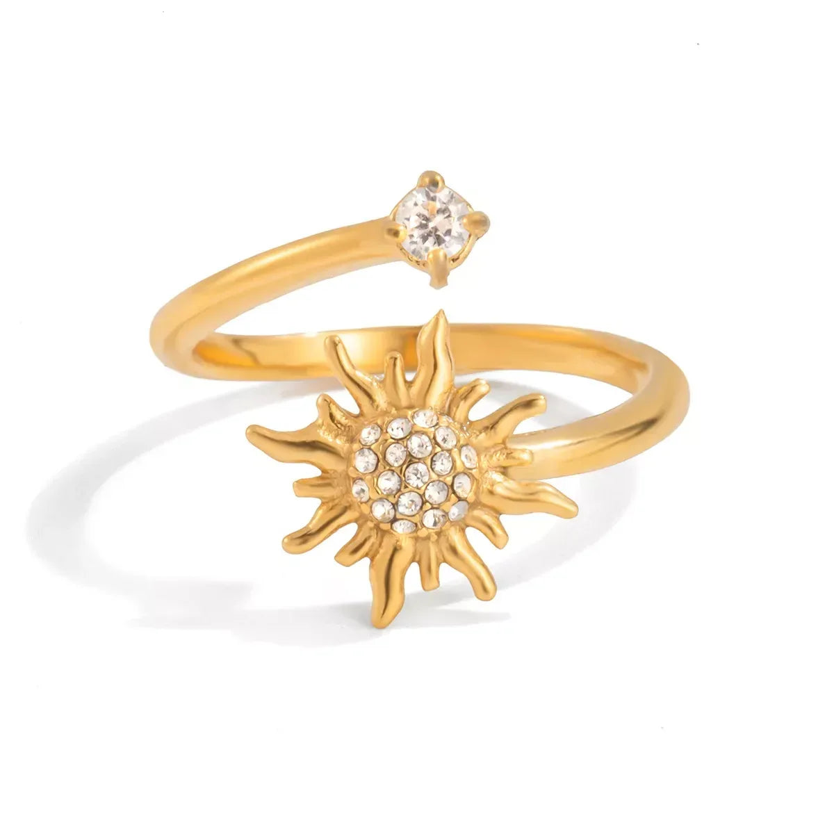 18K Gold-Plated Zircon Sun Bypass Ring - DAVERRI FASHIONS