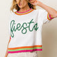 BiBi FIESTA Metallic Letter Short Puff Sleeve Sweater Sweaters