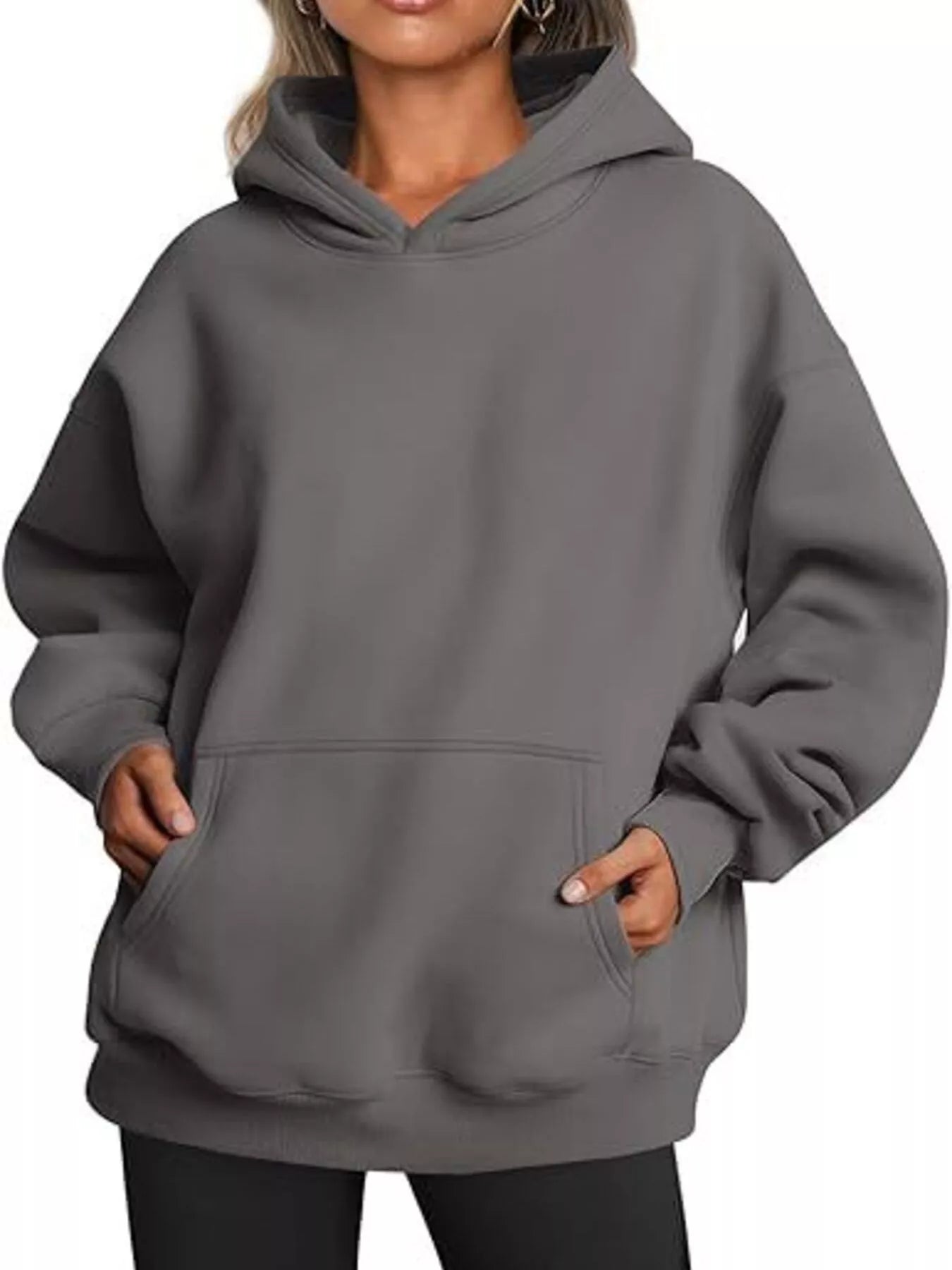 Soft oversized gray kangaroo pocket long sleeve hoodie