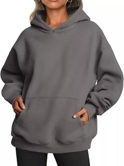 Soft oversized gray kangaroo pocket long sleeve hoodie