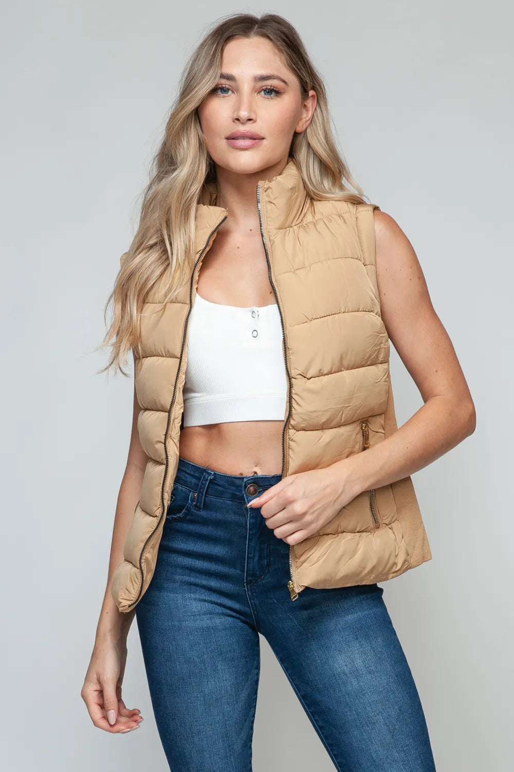Snobbish Zip Up Turtleneck Vest with Pockets Iced Coffee Vest Jackets