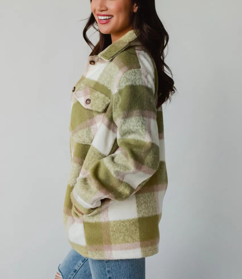 Pocketed Plaid Collared Neck Shacket | Shackets Daverri Fashions