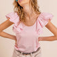 BiBi Wide Layered Ruffle Sleeve Scoop Neck Ribbed Top Tops