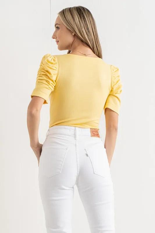 And The Why Shirring Puff Sleeve Bodysuit | Bodysuits Daverri Fashions