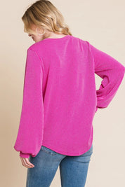 BOMBOM Long Sleeve Curved Hem Ribbed T-Shirt | T-Shirts Daverri Fashions