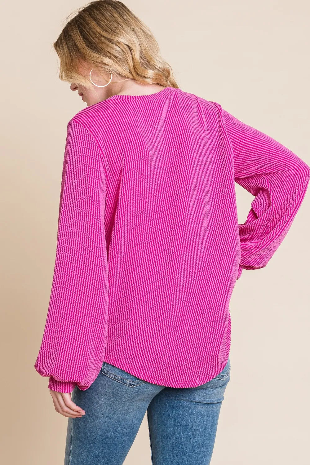 BOMBOM Long Sleeve Curved Hem Ribbed T-Shirt | T-Shirts Daverri Fashions