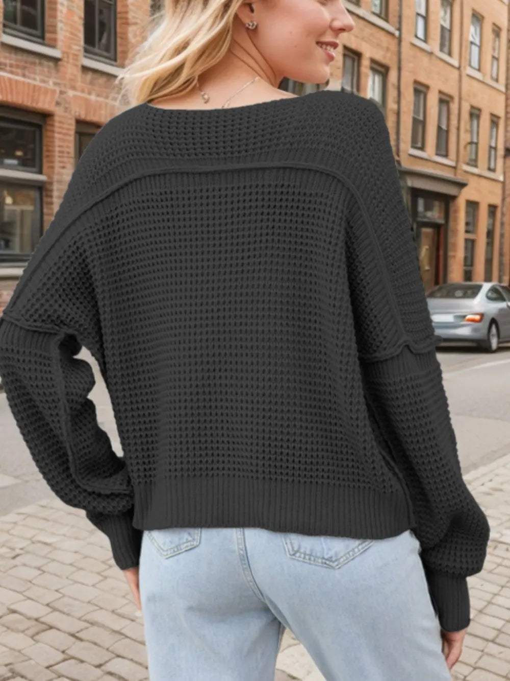 V-Neck Long Sleeve Sweater | Sweaters Daverri Fashions