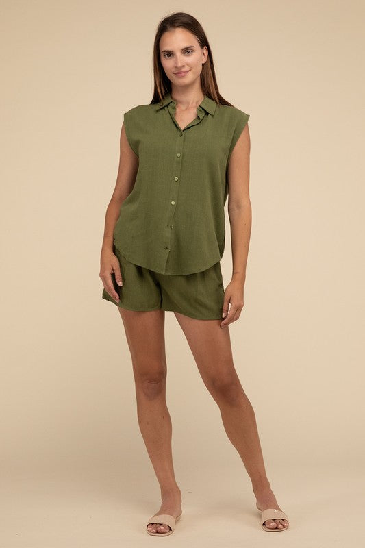 Hyfve Linen Shirt and Shorts Set Outfit sets