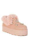 Pink Charm Detail Slip-On Snow Boots with Fluffy Faux Fur Trim