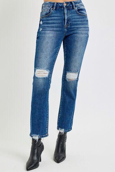 RISEN Full Size High Rise Distressed Crop Straight Jeans - DAVERRI FASHIONS