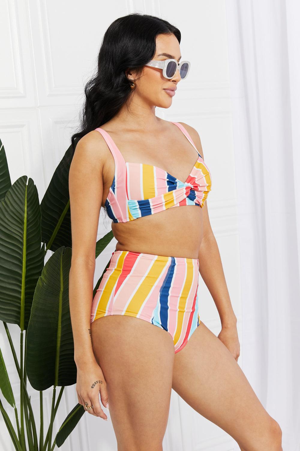 Marina West Swim Take A Dip Twist High-Rise Bikini in Stripe Swimwear