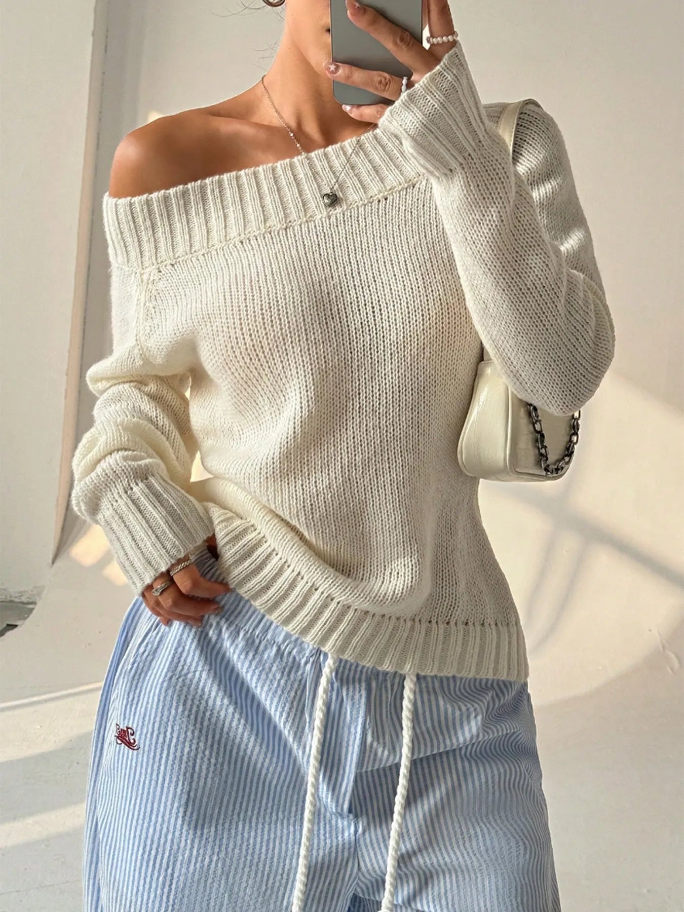 Ribbed Knit Boat Neck Sweater | Sweaters Daverri Fashions