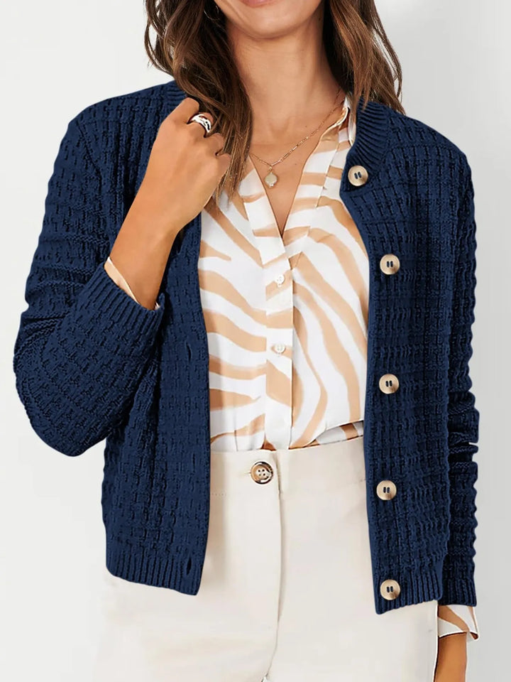 Navy Blue Textured Knit Button-Front Cardigan | Cardigans Daverri Fashions