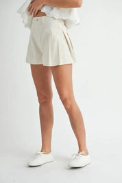 MABLE Pleated High Waist Twill Shorts | Daverri Fashions