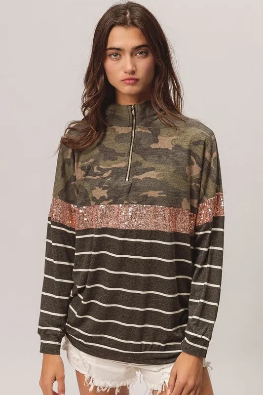 BiBi Camouflage French Terry Knit Top